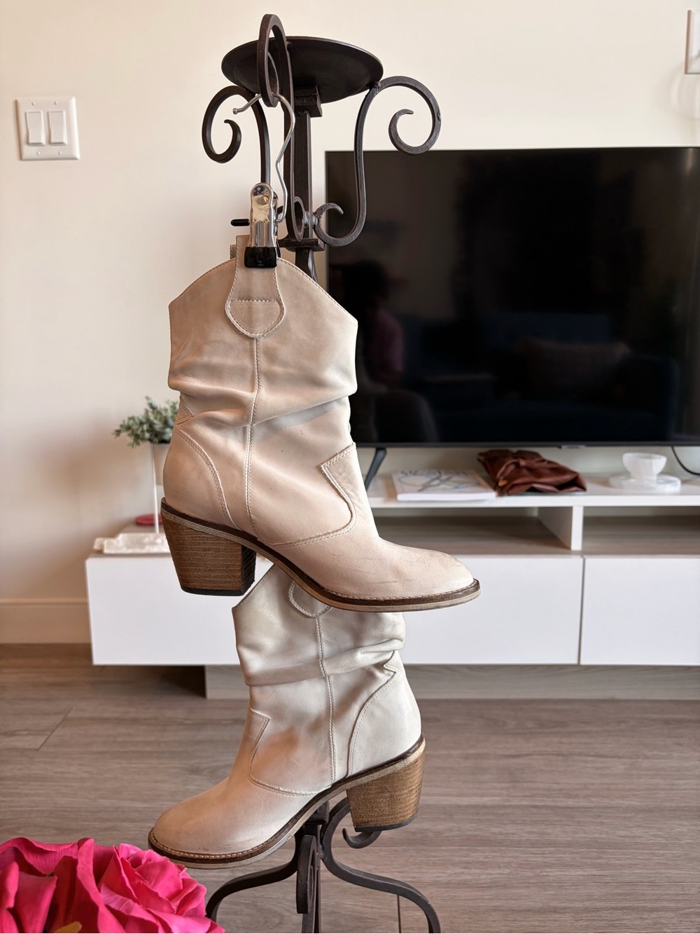 Aldo Cream Slouchy Mid-Calf Heeled Western Boots